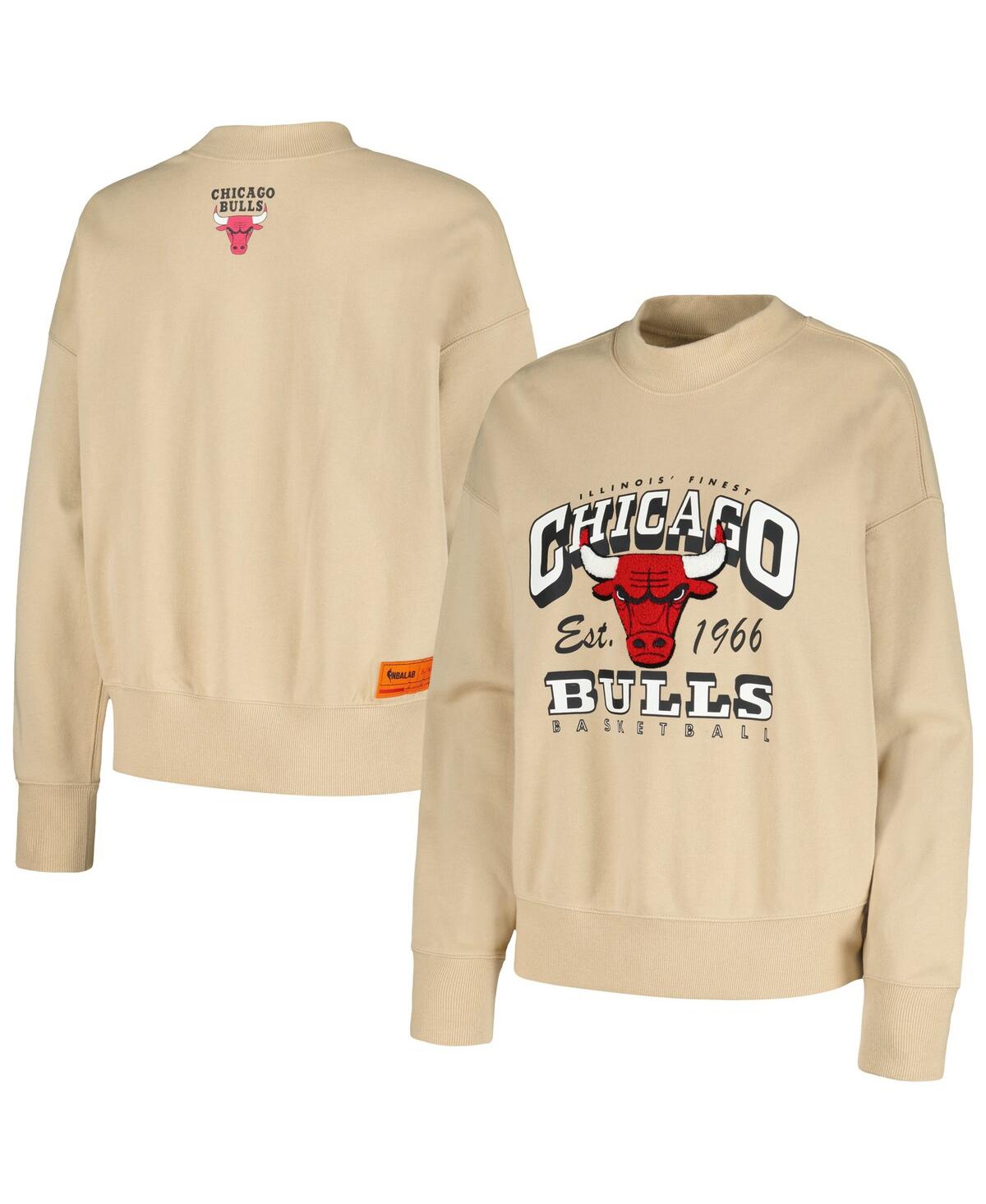 Women's Qore Cream Chicago Bulls Oversized Cozy Mock Neck Pullover Sweatshirt - Cream