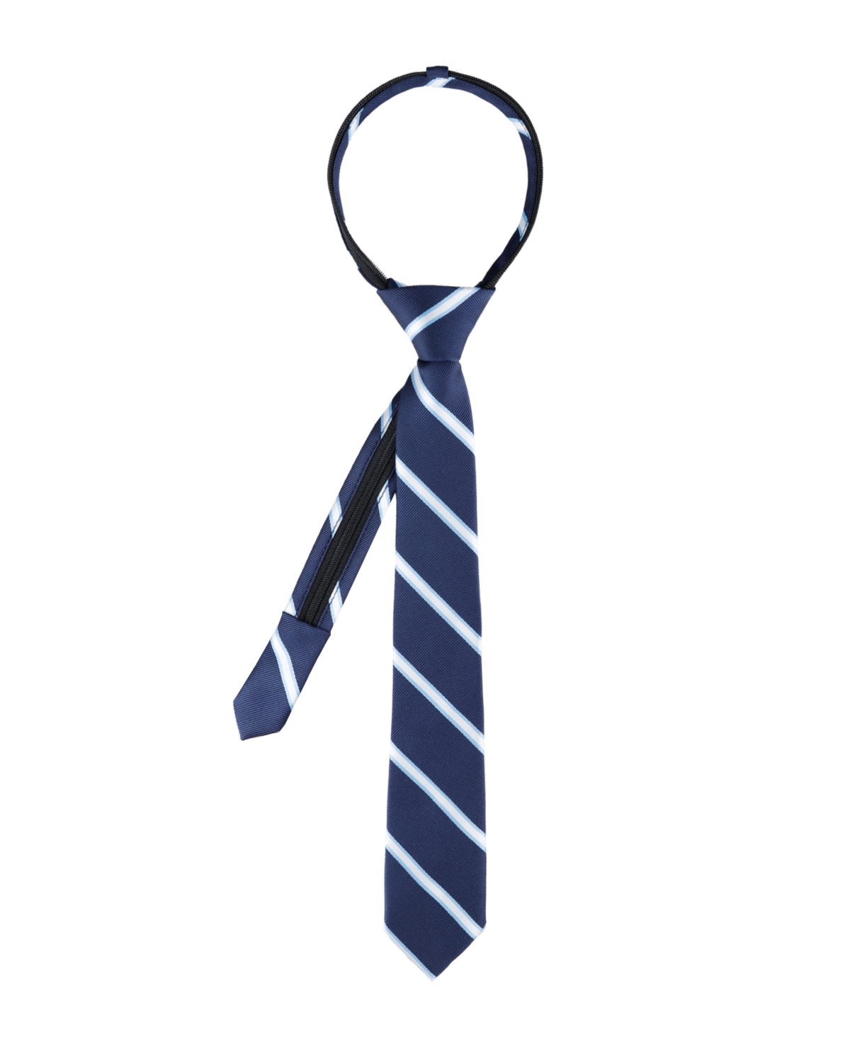 Tommy Hilfiger Boys Striped Pre-tied Zipper Tie In Navy Blue