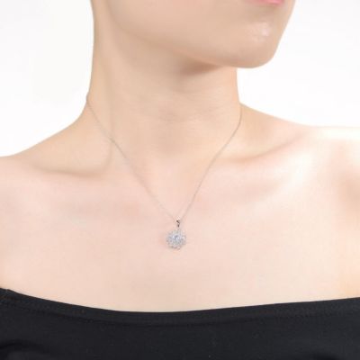 White Gold Plated with Cubic Zirconia Flower Snowflake Pendant Necklace