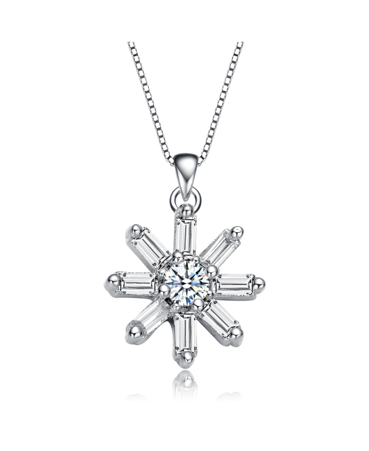 White Gold Plated with Cubic Zirconia Starry Cluster Flower Pendant Necklace - Silver