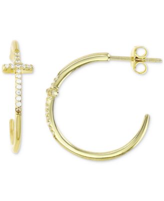 Macy's - Cubic Zirconia Cross Polished Tube Small Hoop Earrings, 0.79"