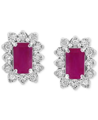 EFFY&reg; Sapphire (3/4 ct. t.w.) & Diamond (1/10 ct. t.w.) Halo Stud Earrings in Gold Over Silver (Available in Ruby & Sterling Silver)