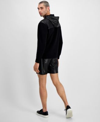 Shop Inc International Concepts Faux Leather Hoodie Shorts Created For Macys In Deep Black