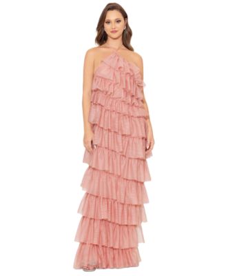 Betsy & Adam - Women's layered Ruffle Halter Gown