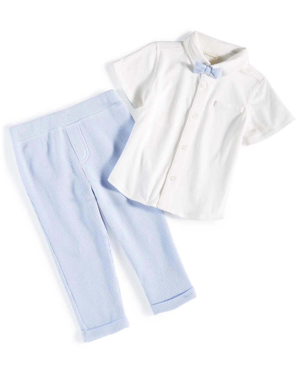 Shop First Impressions Baby Boys Button-down Bowtie Shirt And Waffle Pants, 2 Piece Set, Created For Macy's In Lunar