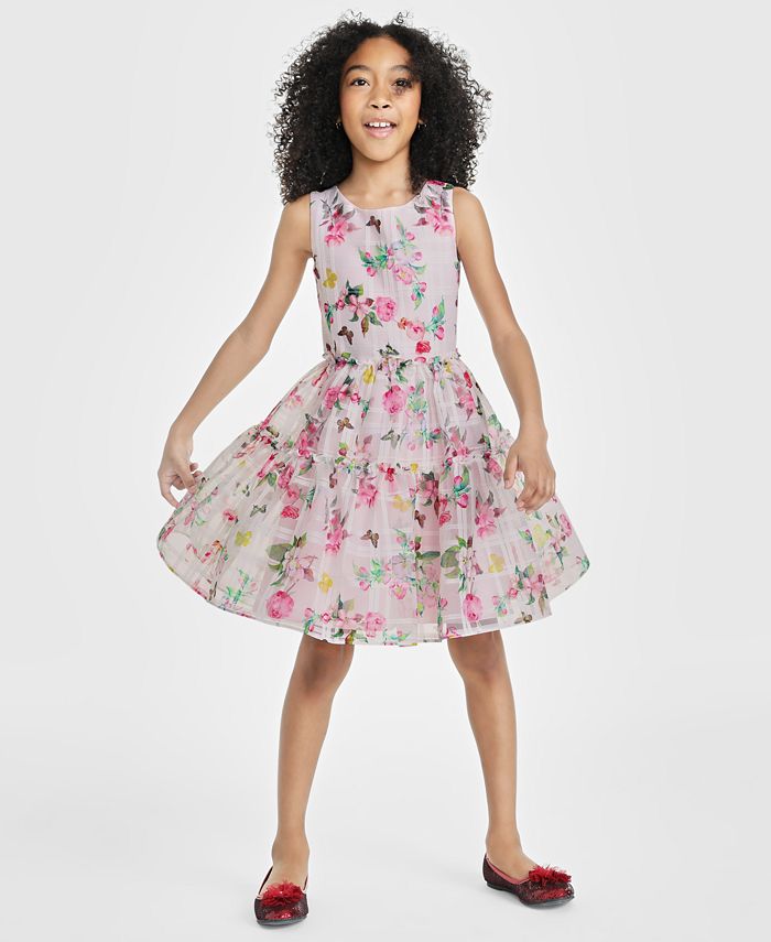 Rare Editions Big Girls Burnout Organza Sleeveless Social Dress - Macy's