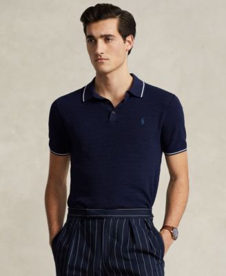 폴로 랄프로렌 Polo Ralph Lauren Mens Cotton-Linen Polo-Collar Sweater,Bright Navy