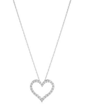 Macy's - Diamond Open Heart Pendant Necklace (1/2 ct. t.w.) in 14k White Gold, 16" + 2" extender
