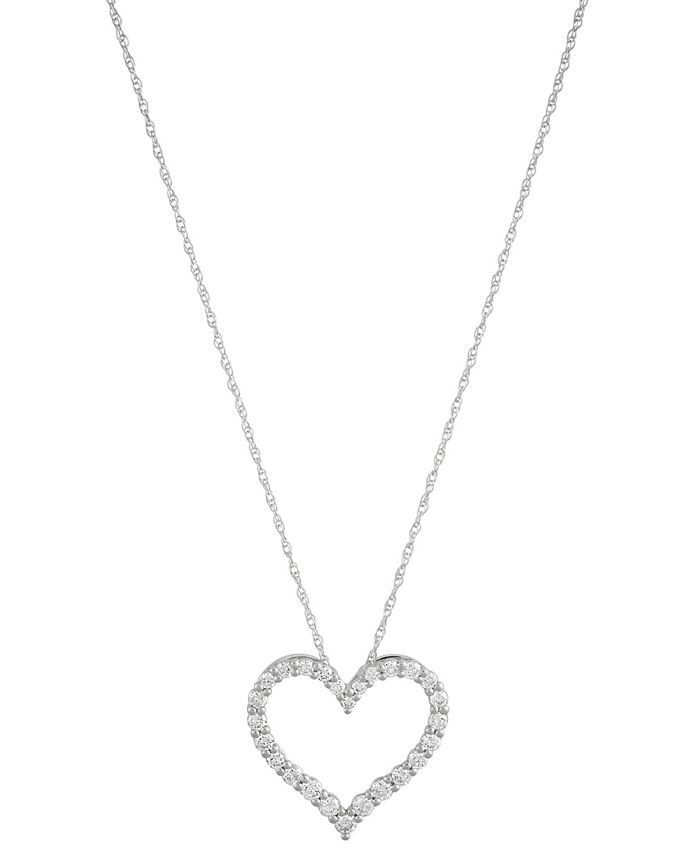 Macy's Diamond Open Heart Pendant Necklace (1/2 ct. t.w.) in 14k White ...