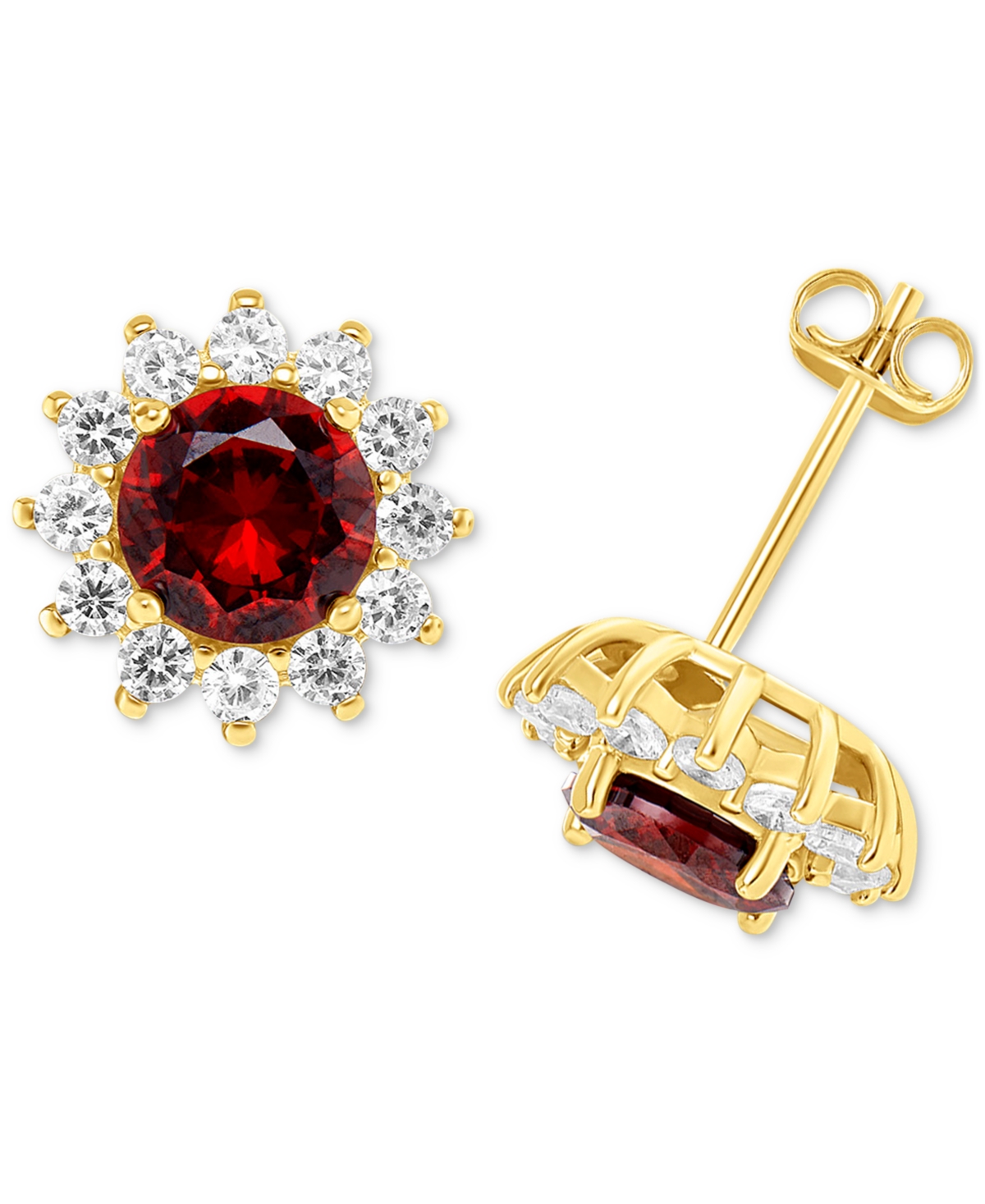 Shop Giani Bernini Cubic Zirconia Halo Stud Earrings In 18k Gold-plated Sterling Silver, Created For Macy's In Red