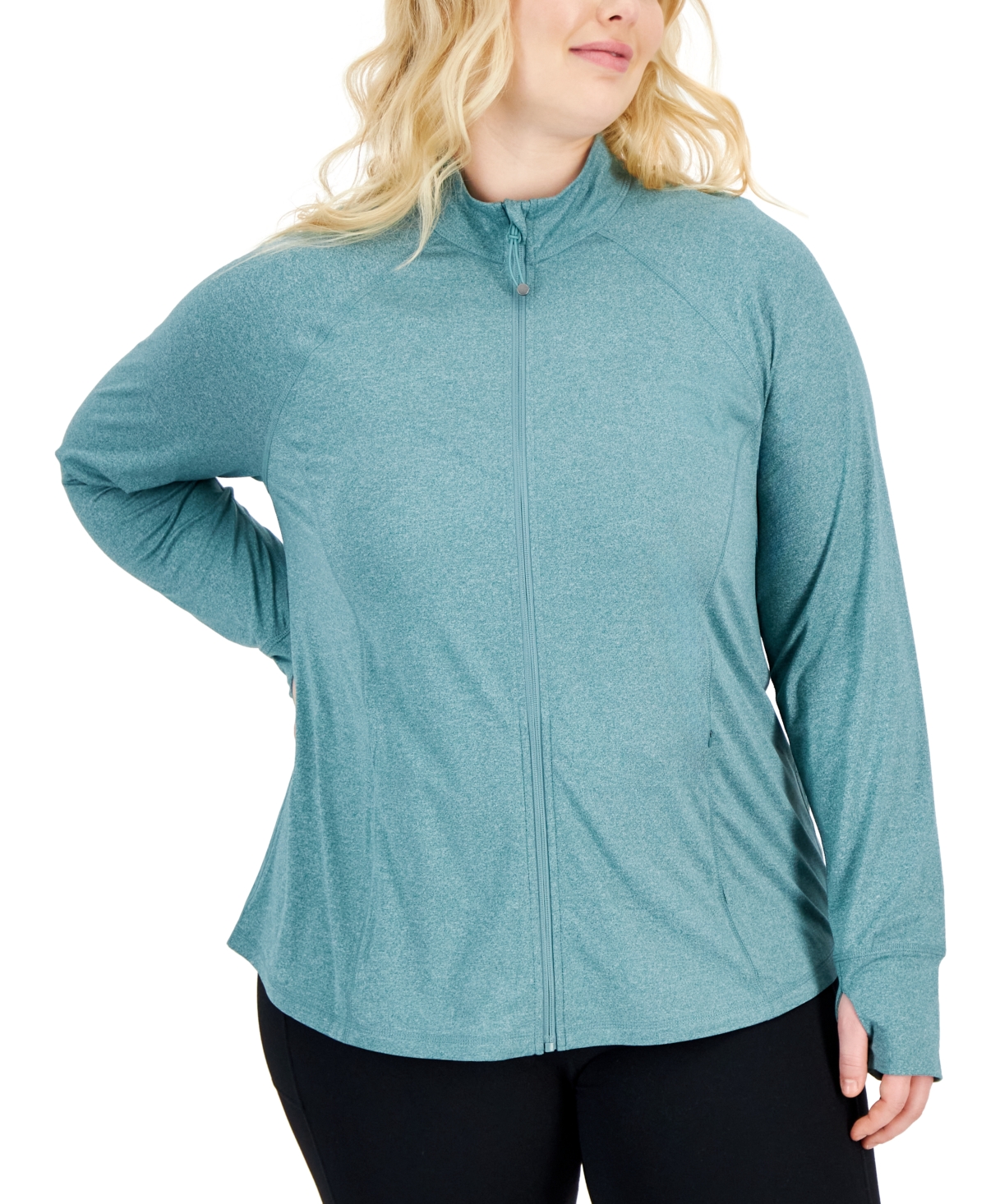 Plus Size Zip-Front Long Sleeve Jacket, Created for Macy's - Ocean Sight