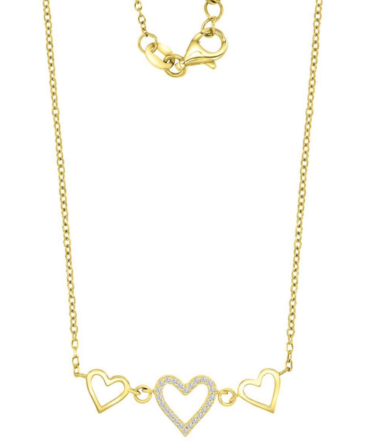 Cubic Zirconia Triple Heart Pendant Necklace in 14k Gold-Plated Sterling Silver, 13" + 2" extender - Gold