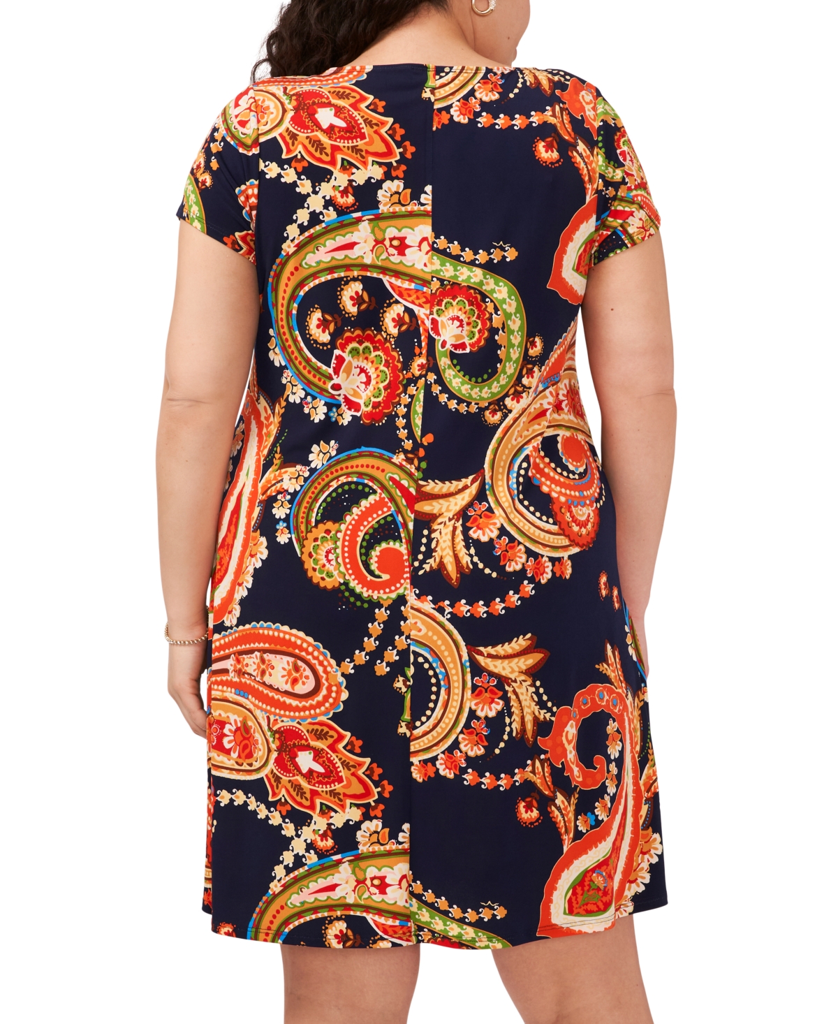 Shop Msk Plus Size Printed Short-sleeve Swing Dress In Classic Na