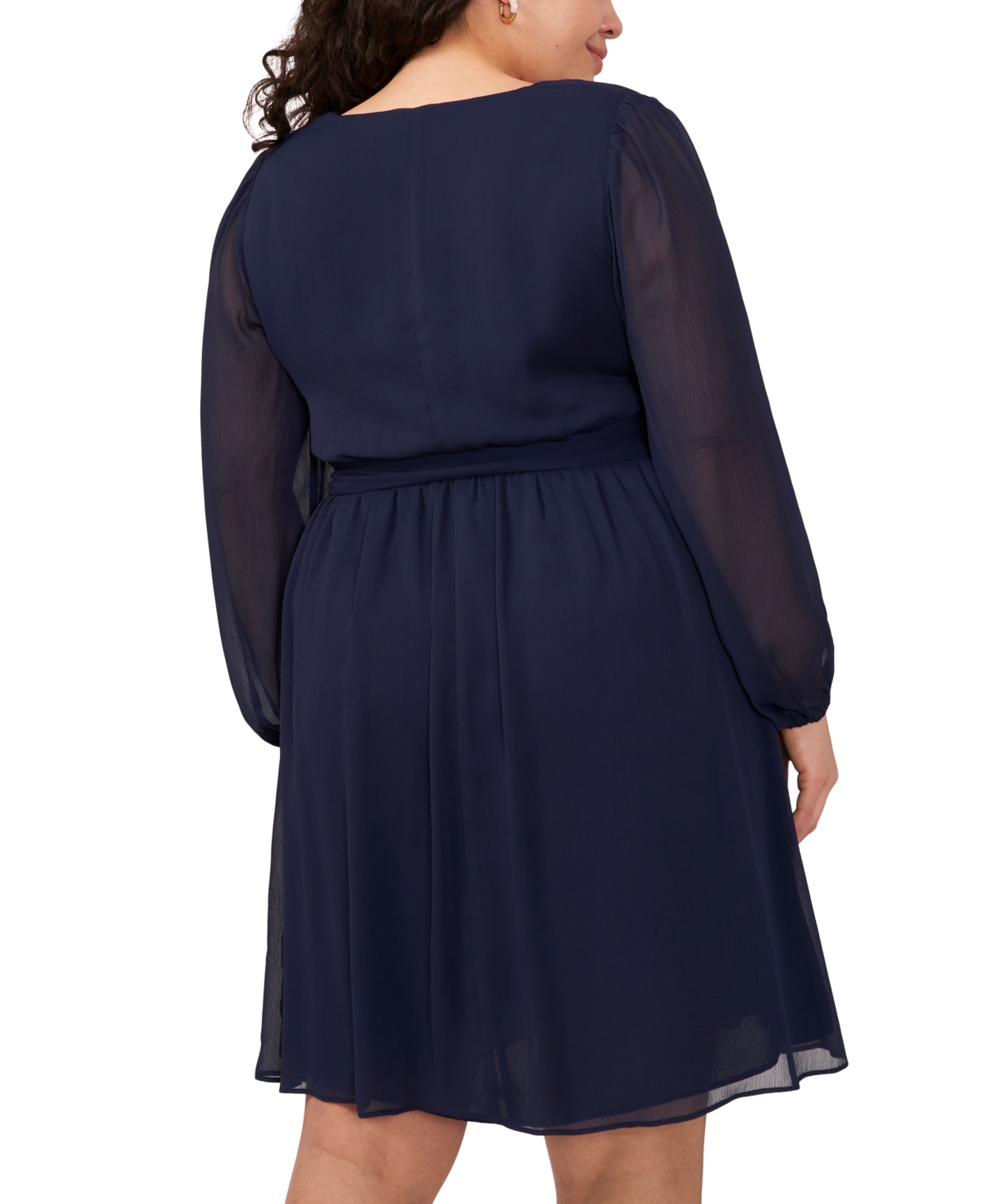 Shop Msk Plus Size Blouson-sleeve Tie-waist Fit & Flare Dress In Jbs Navy