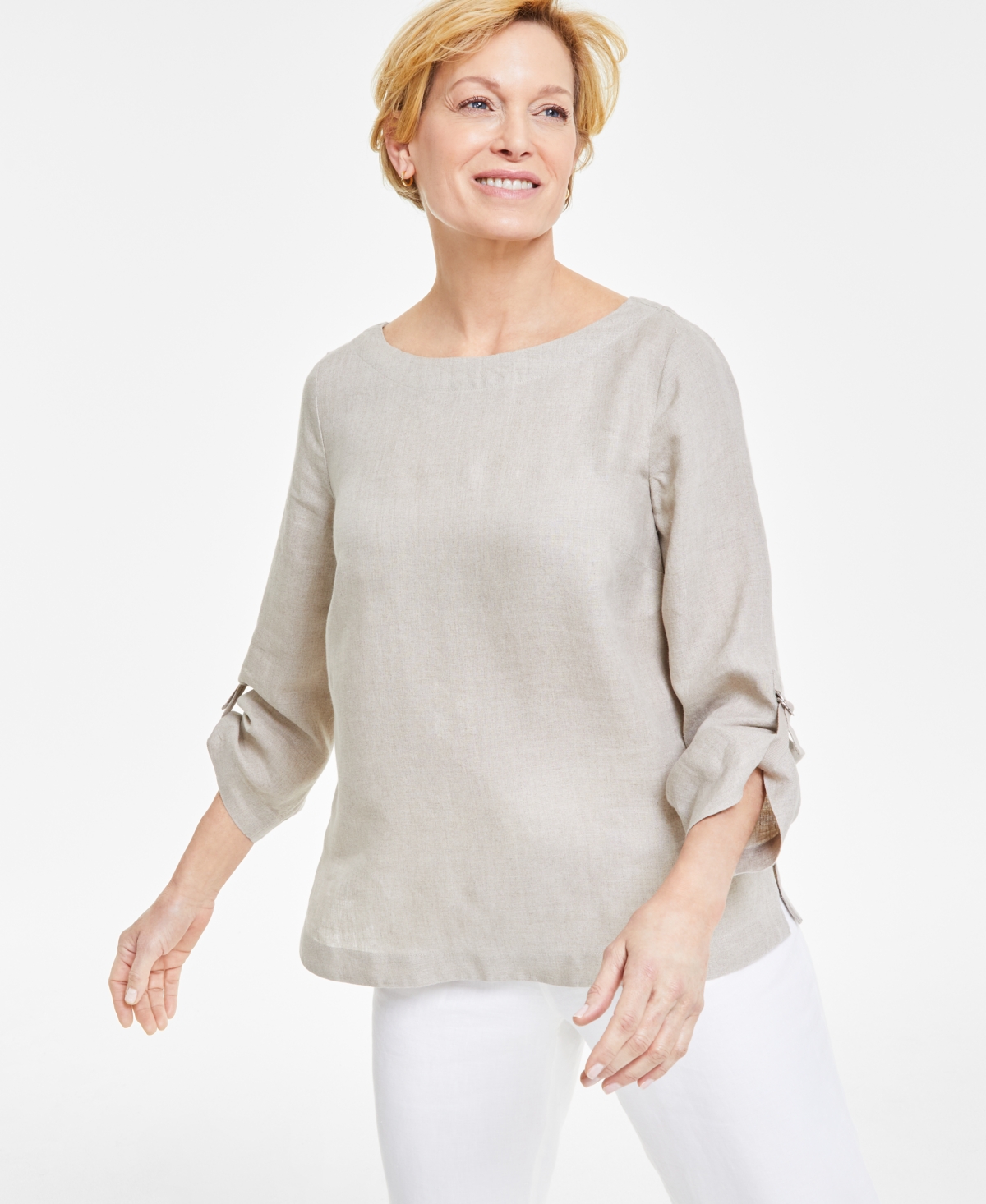 Women's 100% Linen D-Ring Top, Created for Macy's - Intrepid Blue