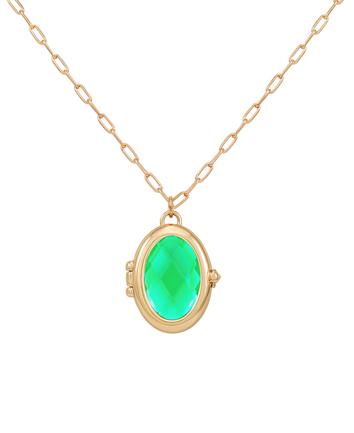 Guess Gold-Tone Removable Stone Oval Locket Pendant Necklace, 18