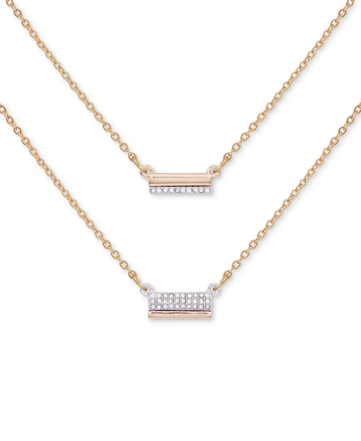 Guess Two-tone 2-pc. Set Pave Bar Pendant Necklaces, 16" + 2" Extender In Gold