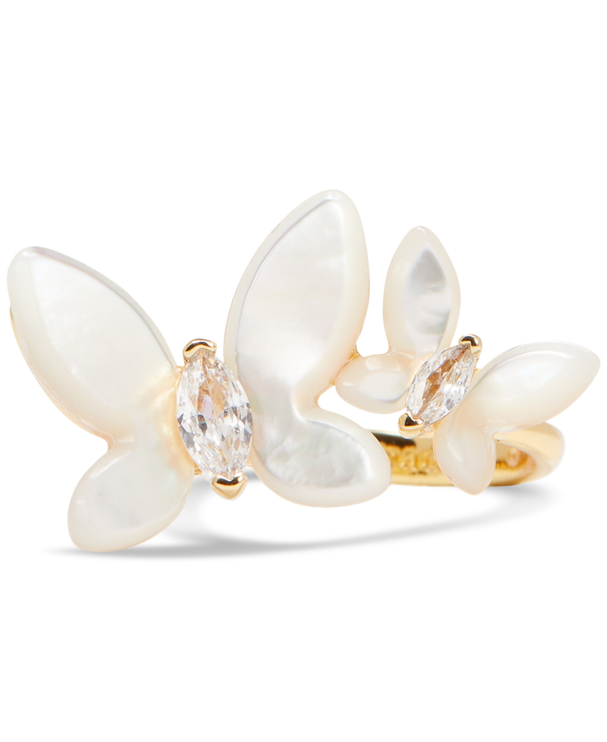 Shop Kate Spade Gold-tone Social Butterfly Ring In White Mult