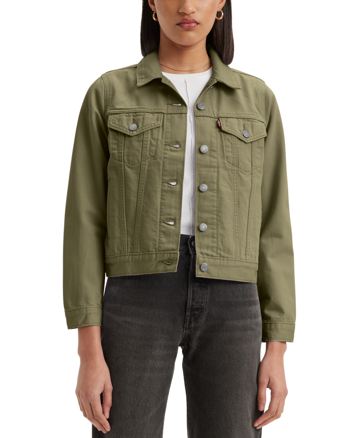 Shop Levi's Women's Original Cotton Denim Trucker Jacket In Deep Lichen Green