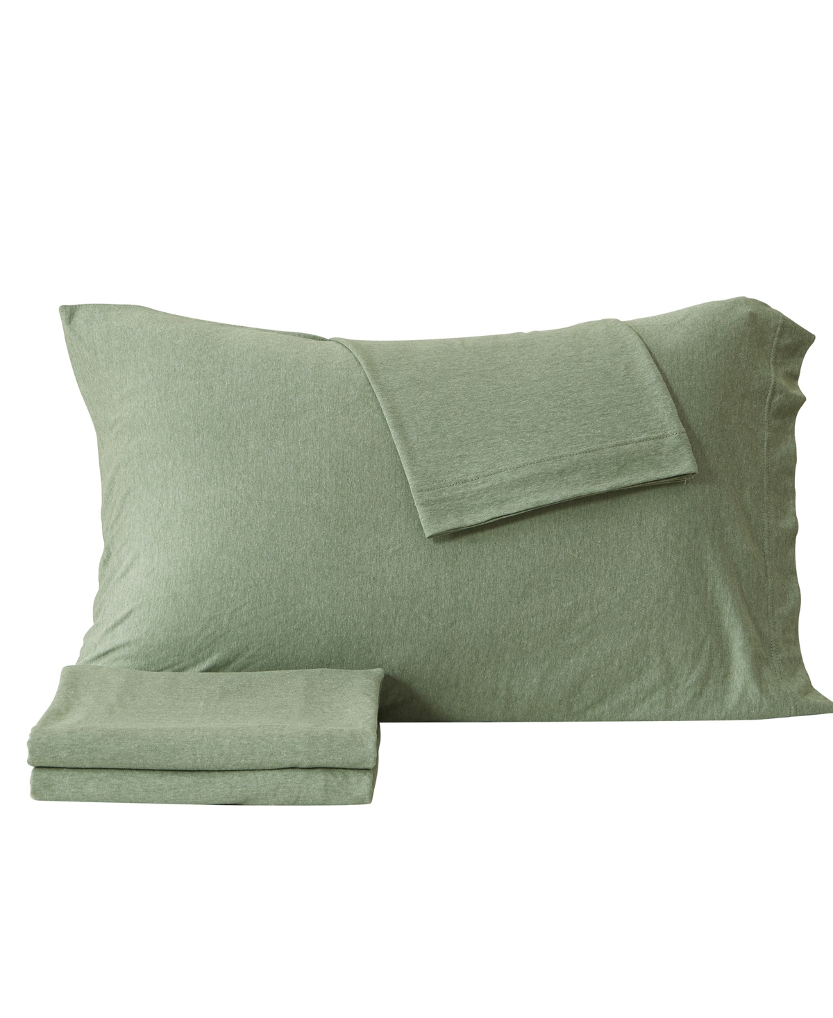 Premium Comforts Heathered Melange T-shirt Jersey Knit Cotton Blend 4 Piece Sheet Set, California King In Heathered Olive