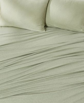 Madelinen Heathered Melange T-shirt Jersey Knit Cotton Blend 4 Piece Sheet Set, Queen