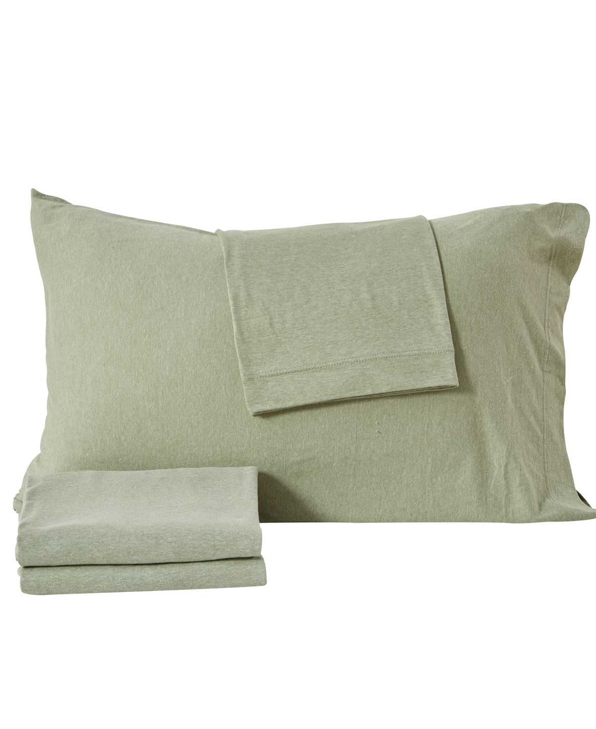 Premium Comforts Heathered Melange T-shirt Jersey Knit Cotton Blend 4 Piece Sheet Set, King In Heathered Eucalyptus