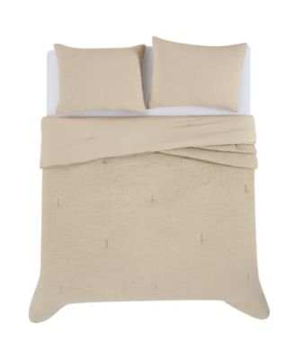 Textured Waffle 3 Piece Comforter Set, Full/Queen