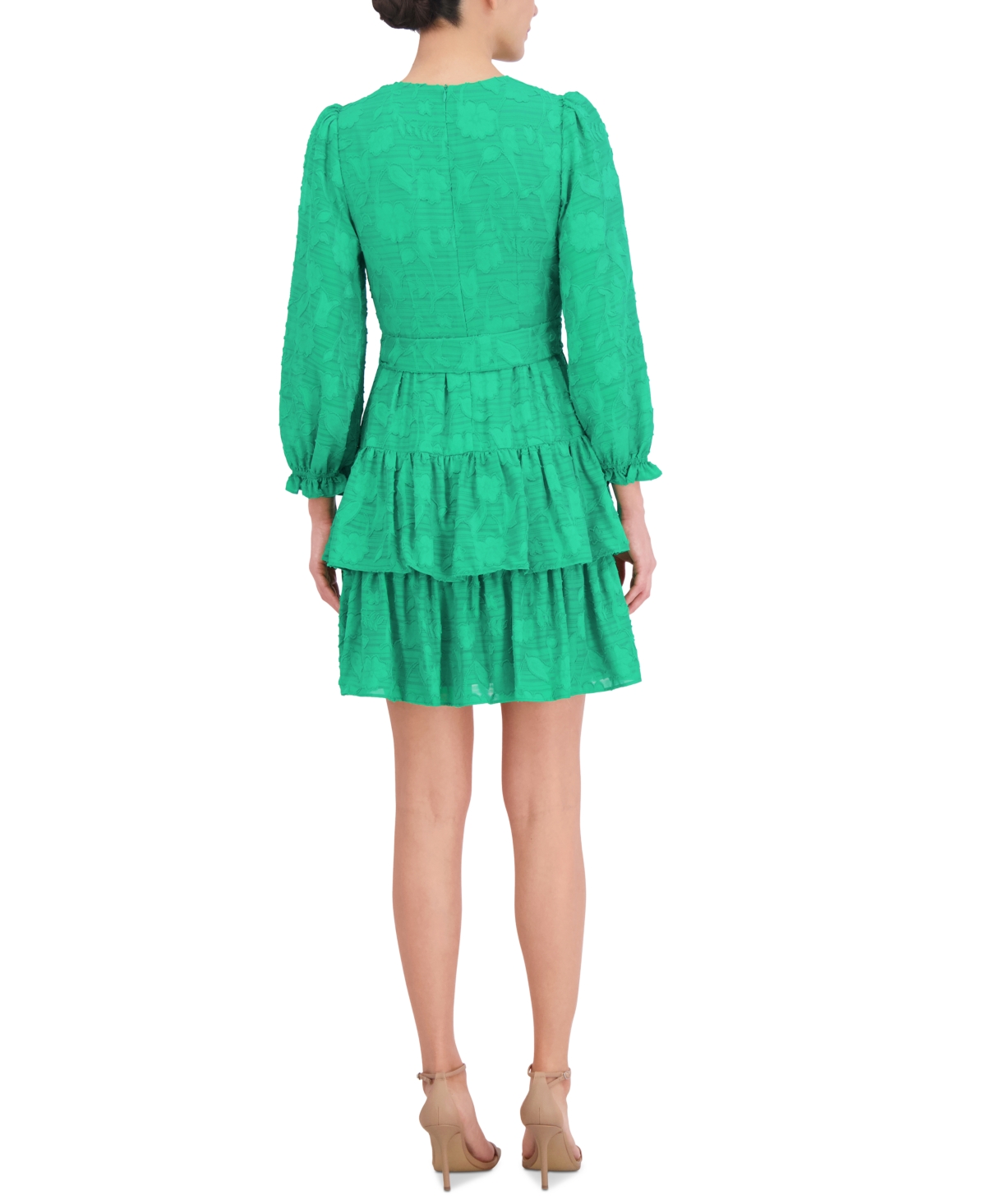 Shop Eliza J Women's Floral Texture Balloon-sleeve A-line Dress In Green