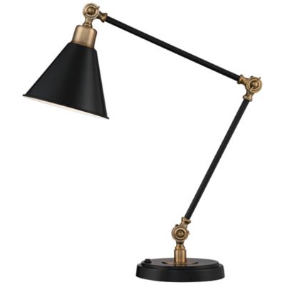 Modern Industrial Desk Table Lamp with USB Charging Port Adjustable 26.75" High Black Antique Brass for Bedroom Bedside Office