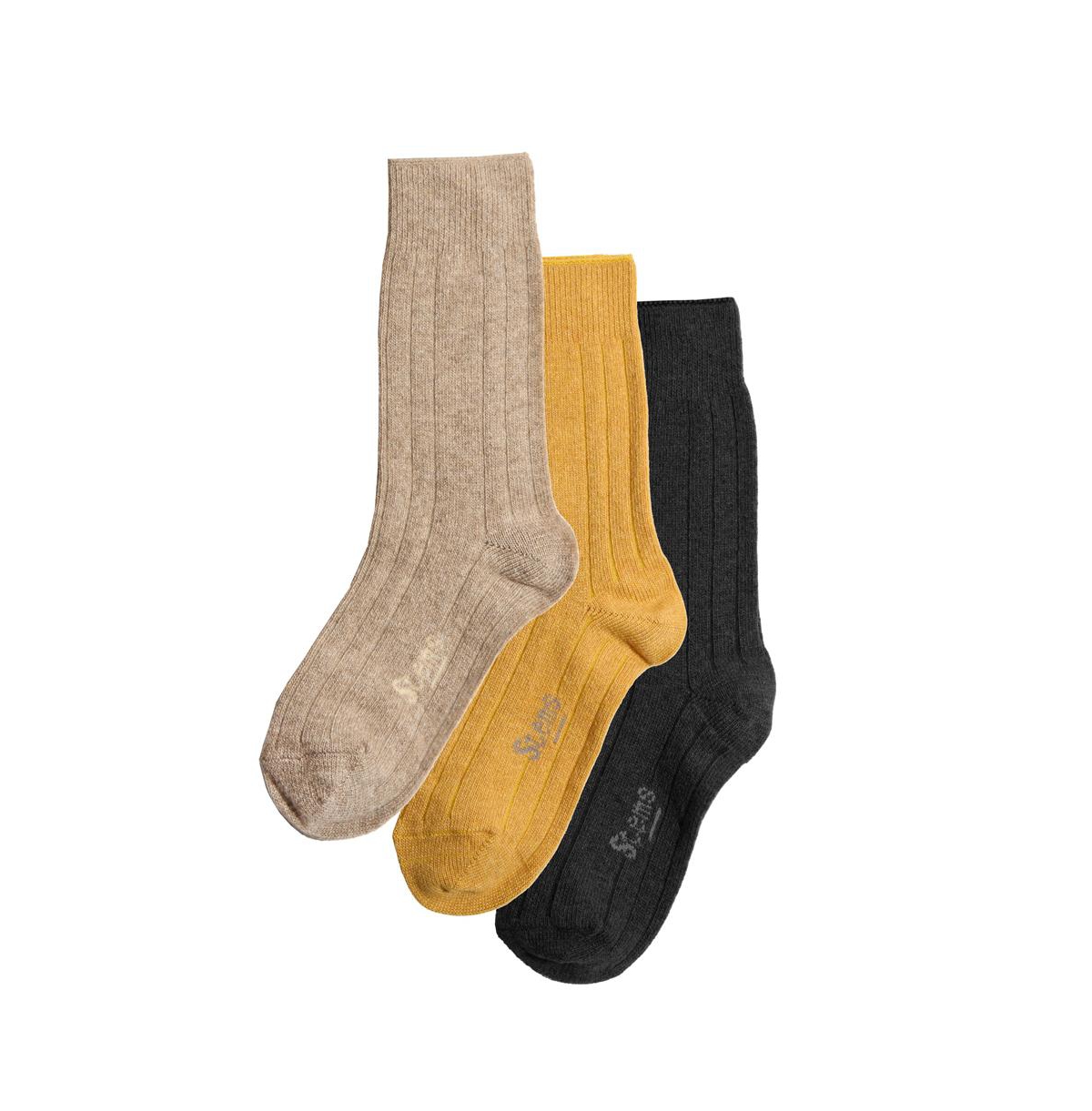 Shop Stems Lux Cashmere Wool Socks Box Of Three In Ochre,oat,black