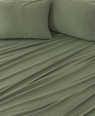 Heathered Melange T-shirt Jersey Knit Cotton Blend 4 Piece Sheet Set, Full
