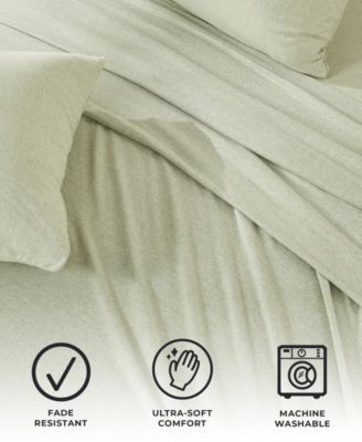 Heathered Melange T-shirt Jersey Knit Cotton Blend 4 Piece Sheet Set, California King