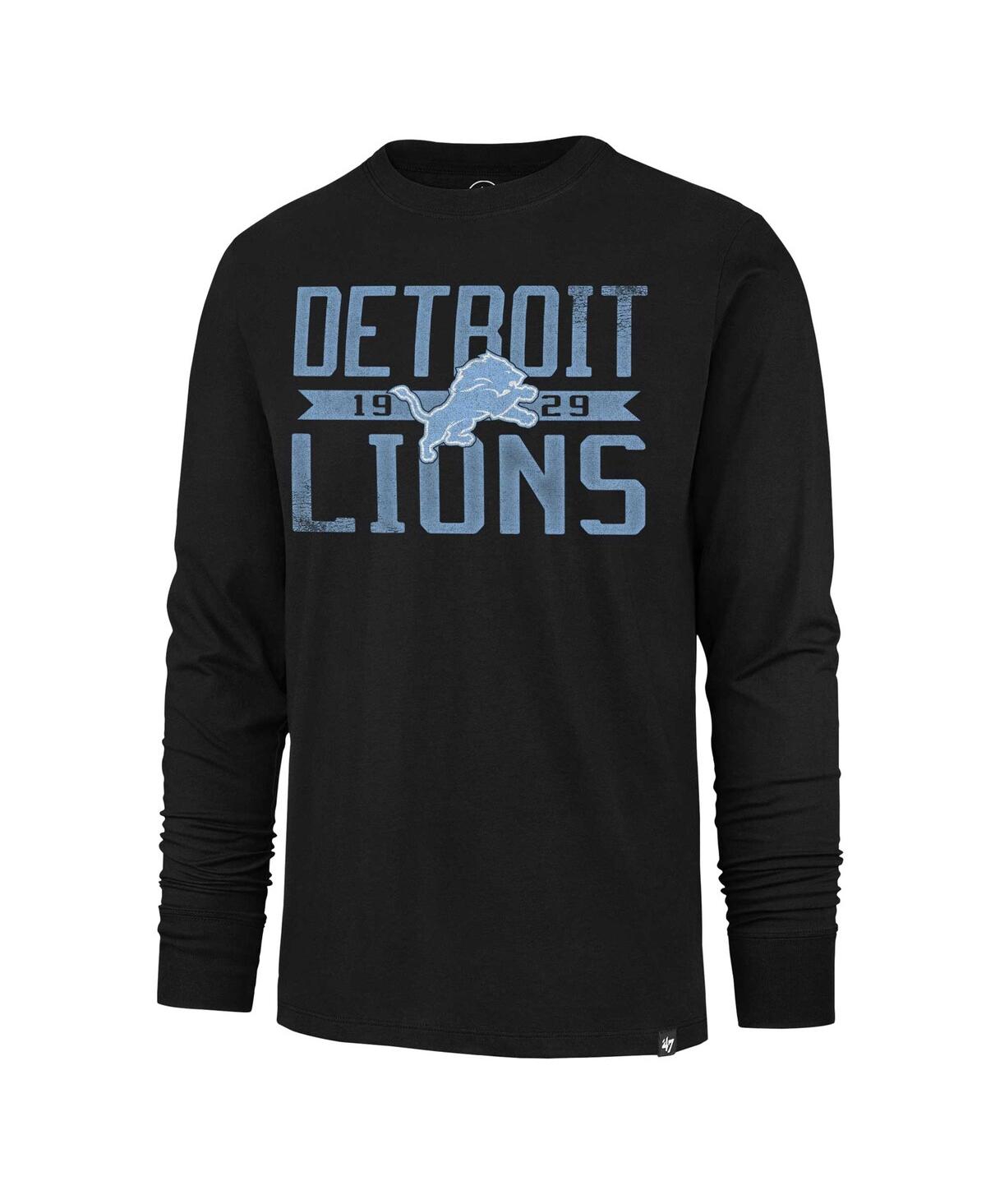 Shop 47 Brand Men's ' Black Distressed Detroit Lions Wide Out Franklin Long Sleeve T-shirt