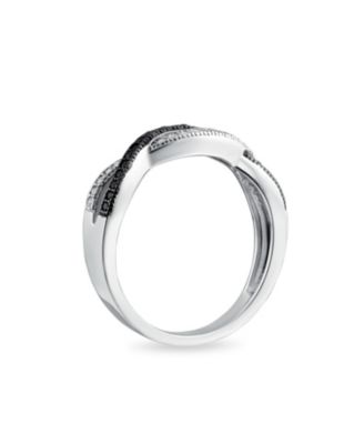 Two Tone Black White CZ Twist Knot 1/2 Eternity Clear Pave Cubic Zirconia Infinity Band Ring .925 Sterling Silver