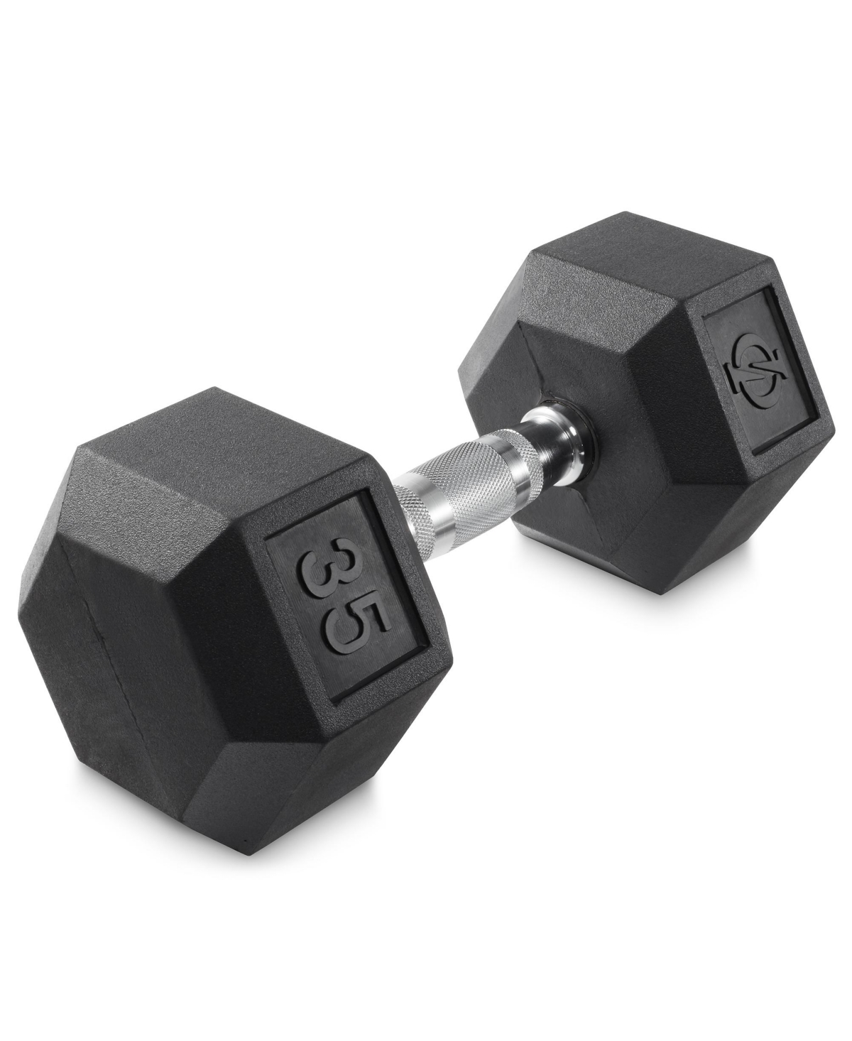 Rubber Coated Hex Dumbbell Hand Weight, 35 lbs - Black