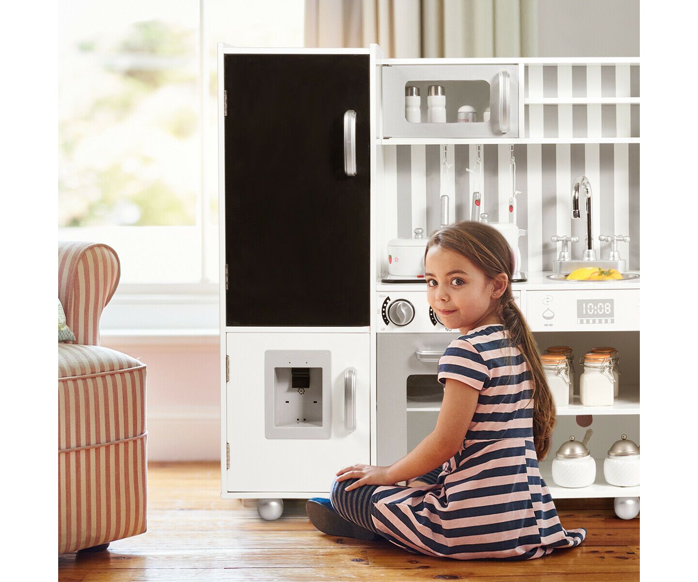 Детский игровой набор Costway Wooden Cooking Kitchen Playset with Sounds & Lights, Ages 3+, цвет: Белый — фото 1