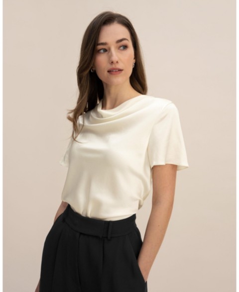 Женские футболки LILYSILK Women's Cowl Neck Short Sleeves Silk T-Shirt