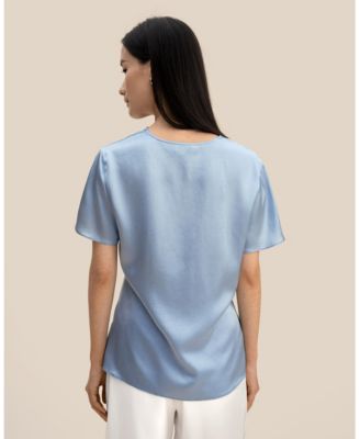 Women's Cowl Neck Short Sleeves Silk T-Shirt
