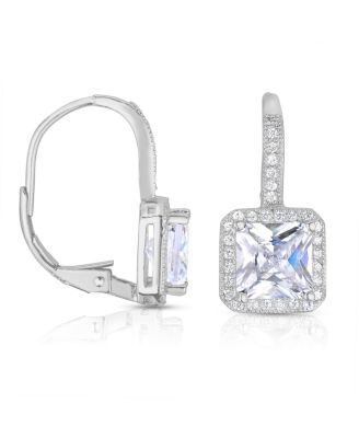 Sterling Silver Cubic Zirconia Square Cushion Drop Earrings