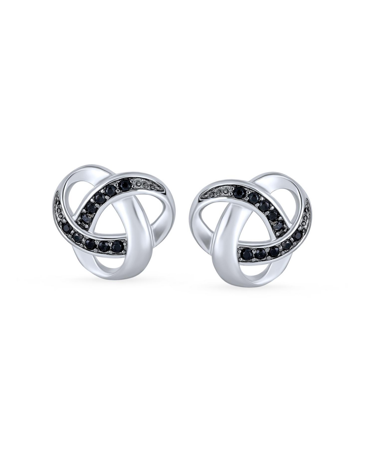 Bling Jewelry Black Cz Cubic Zirconia Interlocking Open Twist Love Knot Stud Earrings For Women Sterling- Silver