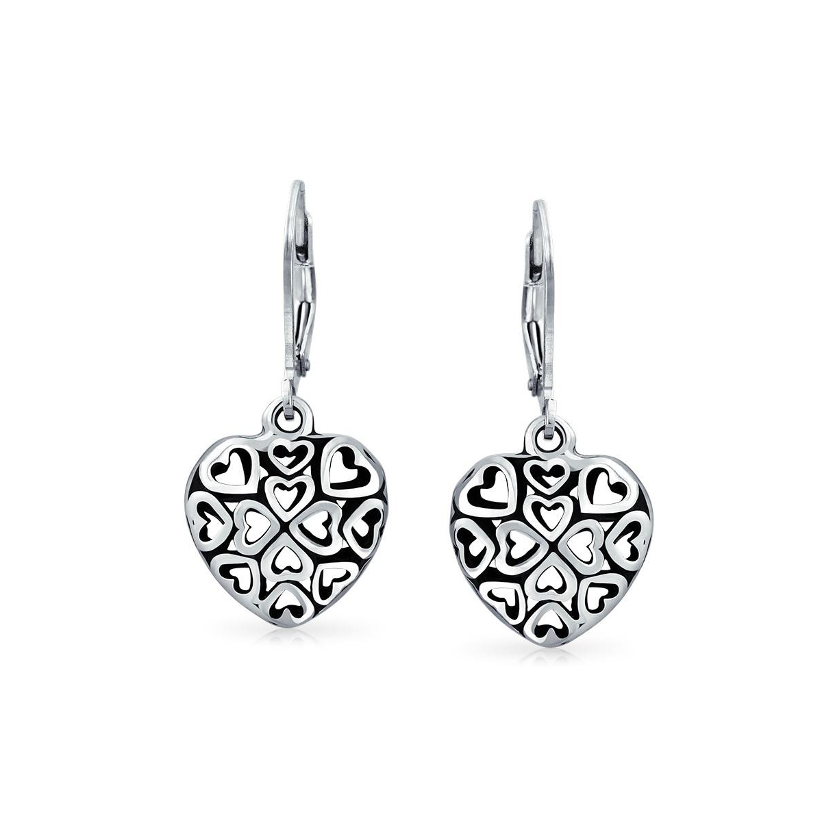 Bling Jewelry Open Lightweight Clover Flower Filigree Multi Heart Shape Puff Hearts Drop Dangle Earrings For Women Oxidized SterlingLever back