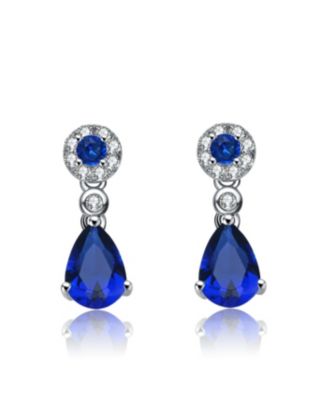 Sterling Silver White Gold Plated Cubic Zirconia Dress Earrings - Blue 55$