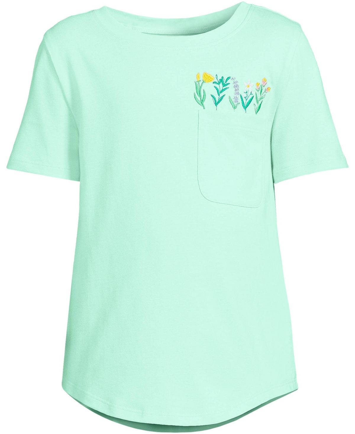 Lands' End Girls Short Sleeve Curved Hem Graphic Tee Shirt