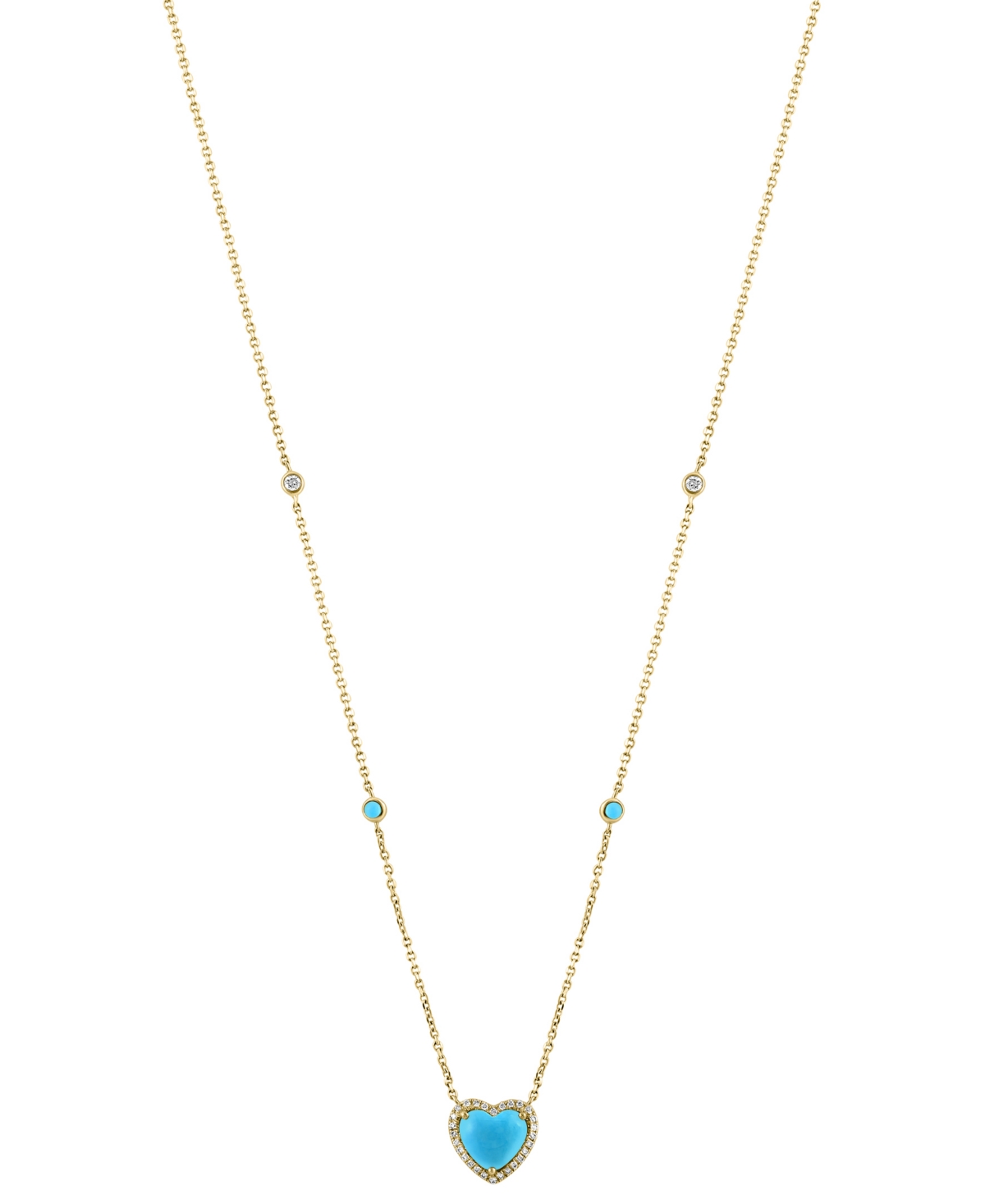 Effy Collection Effy Turquoise & Diamond (1/6 Ct. T.w.) Heart Halo Pendant Necklace In 14k Gold, 16" + 2" Extender In Yellow Gold