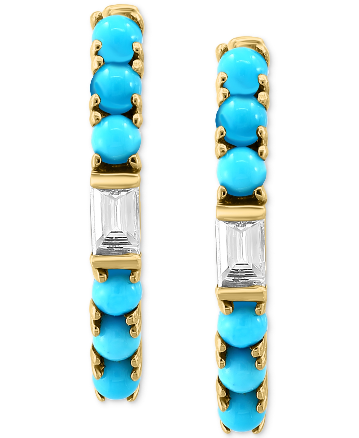 Shop Effy Collection Effy Turquoise & Diamond (1/8 Ct. T.w.) Small Huggie Hoop Earrings In 14k Gold, 0.625" In Yellow Gold