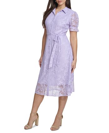kensie Women s Floral Lace Tie Waist Shirtdress Macy s