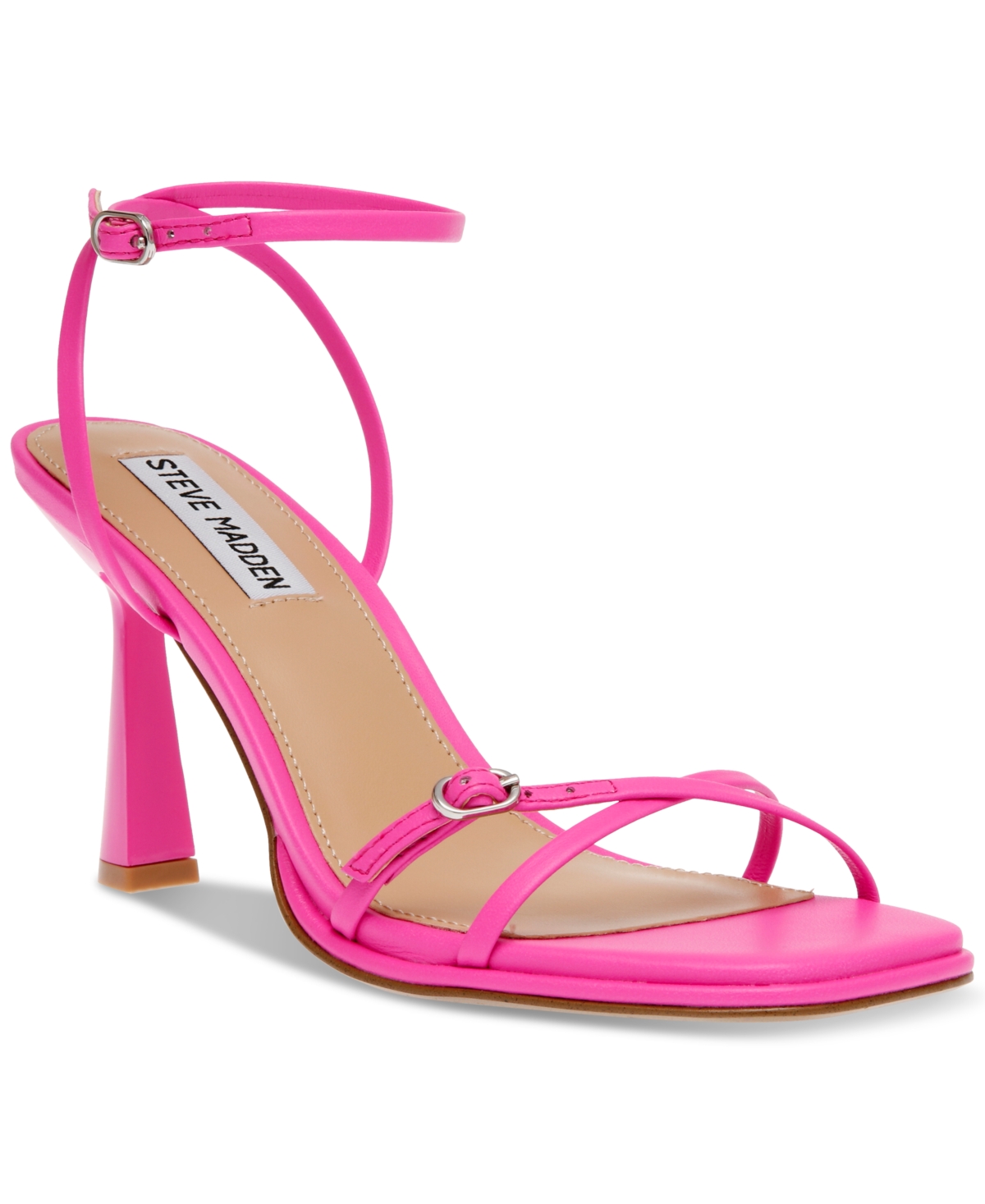 Shop Steve Madden Women's Zarya Strappy Flared-heel Dress Sandals In Neon Pink