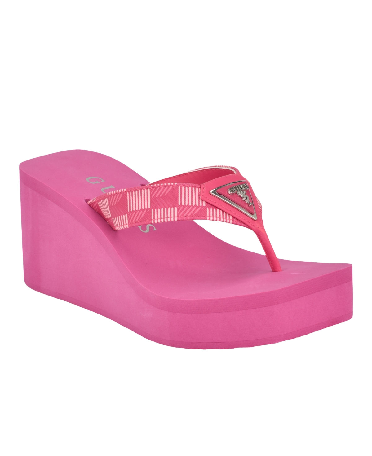Shop Guess Women's Demmey Logo Thong Square Toe Wedge Sandals In Dark Pink Multi - Manmade