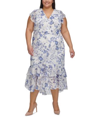 Tommy Hilfiger Plus Size Floral Print Flutter Sleeve Midi Dress Macy s