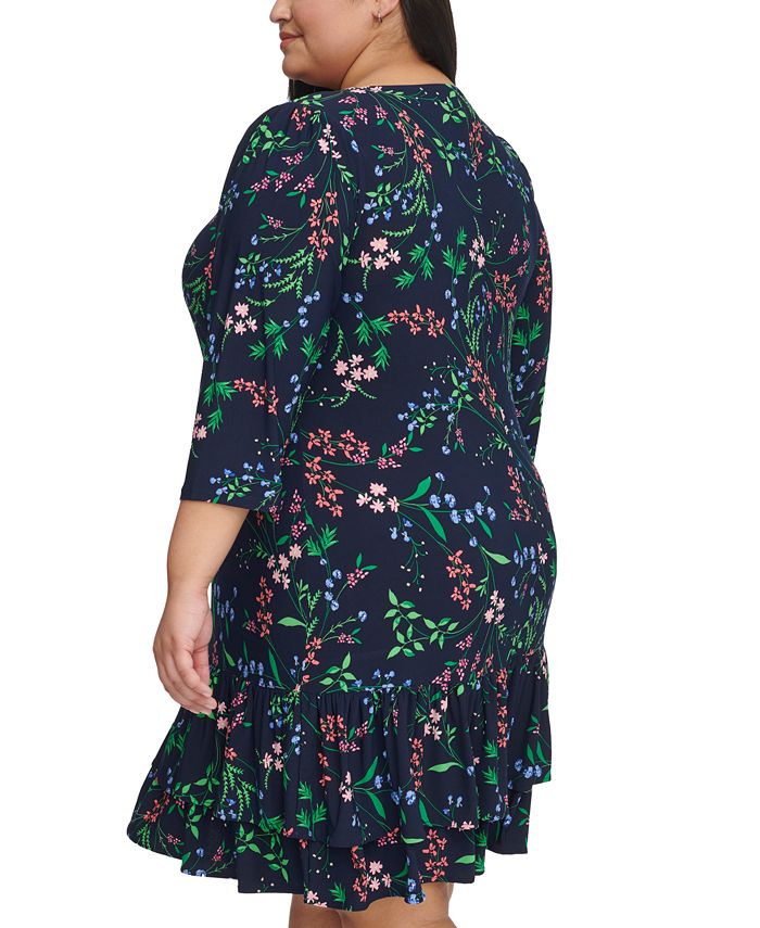 Jostar Women's Plus Size V-Neck Midi Dress - Sleeveless 3/4 Sleeve Flowy Swing Dress With Pockets, Casual Print